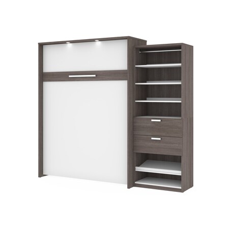 Bestar Cielo Queen Murphy Bed and Shelving Unit with Drawers (95W), Bark Grey & White 80882-47